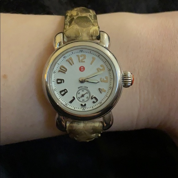 Michele Watch Small Round Face Gold Snake Strap